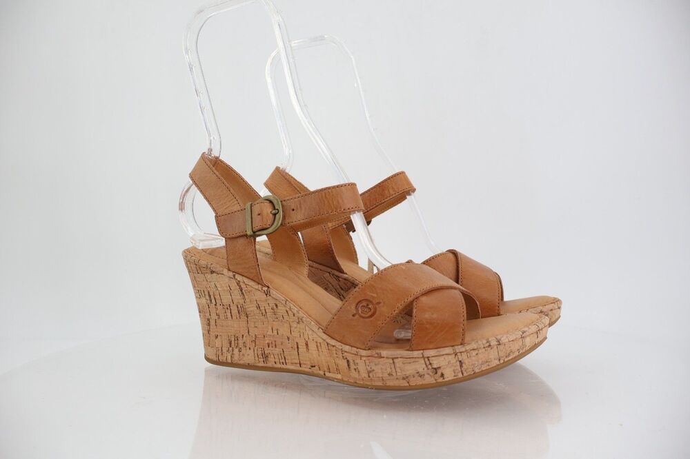 Born Alaina Platform Wedge Sandals Womens Size 10 M Brown Leather Buckle Shoes